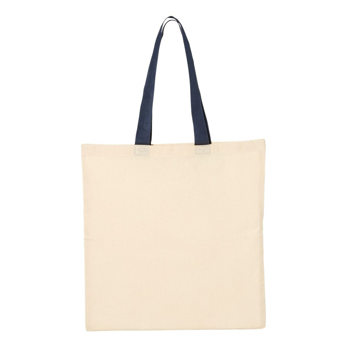 Q-Tees Economical Tote with Contrast-Color Handles - Natural/ Navy - Back