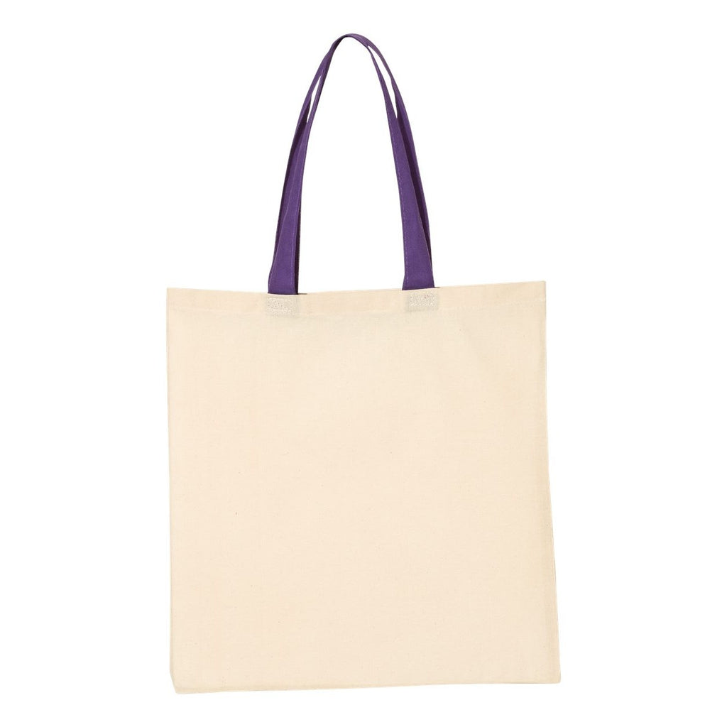 Q-Tees Economical Tote with Contrast-Color Handles - Natural/ Purple - Back