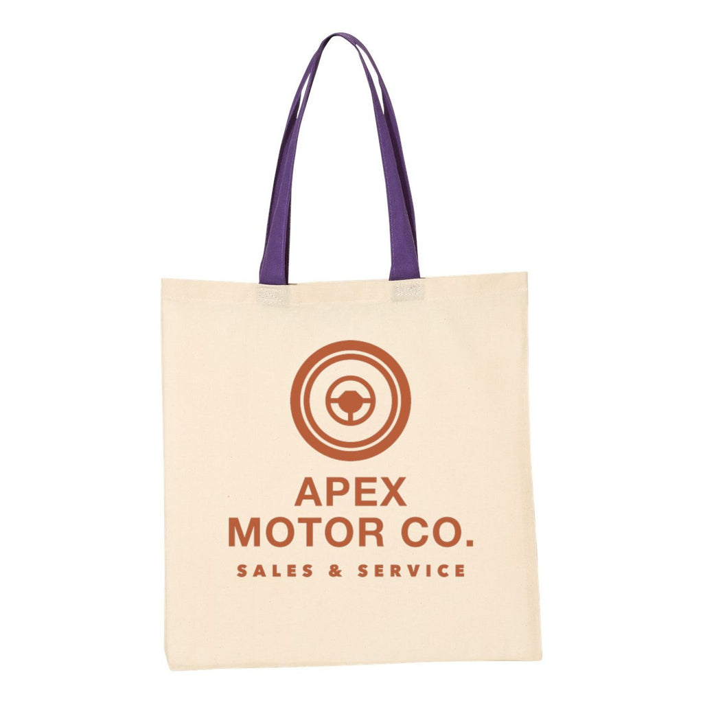 Q-Tees Economical Tote with Contrast-Color Handles - Natural/ Purple - Front