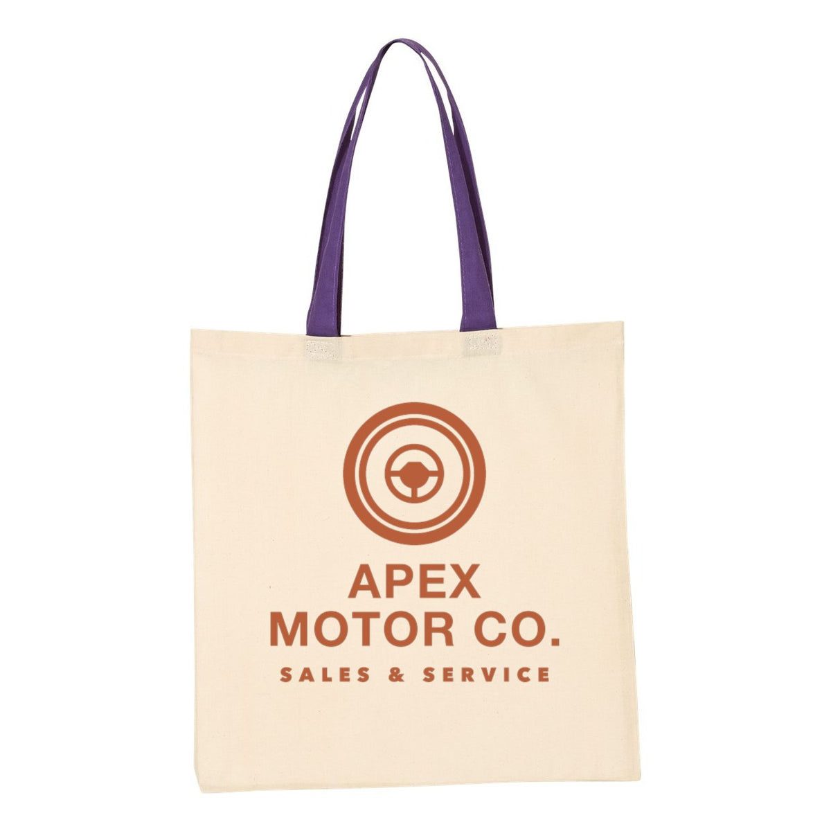 Q-Tees Economical Tote with Contrast-Color Handles - Natural/ Purple - Front