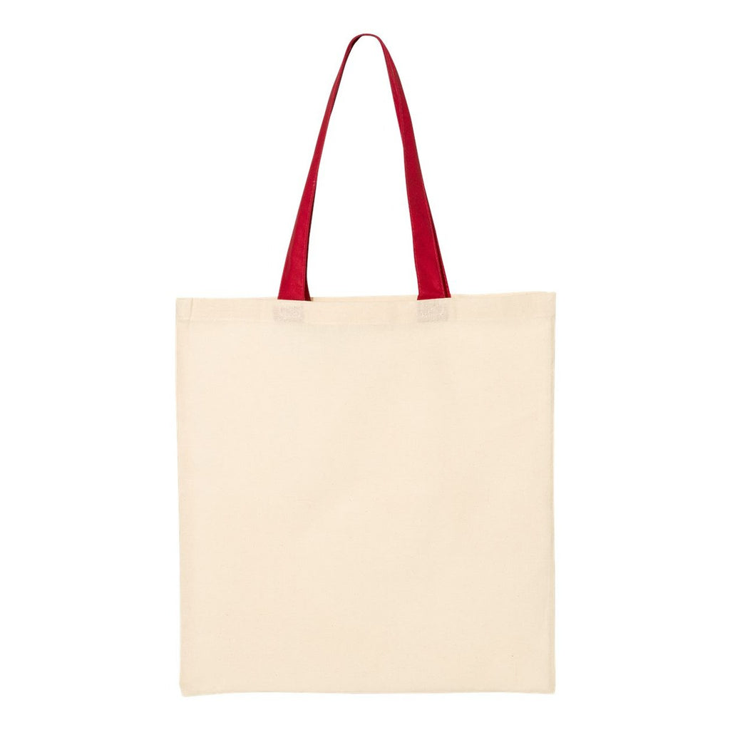 Q-Tees Economical Tote with Contrast-Color Handles - Natural/ Red - Back