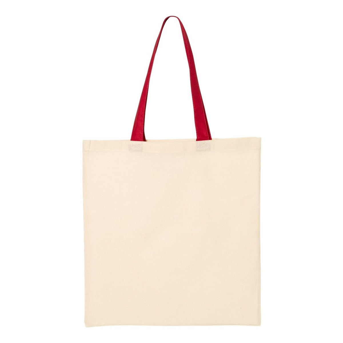Q-Tees Economical Tote with Contrast-Color Handles - Natural/ Red - Back