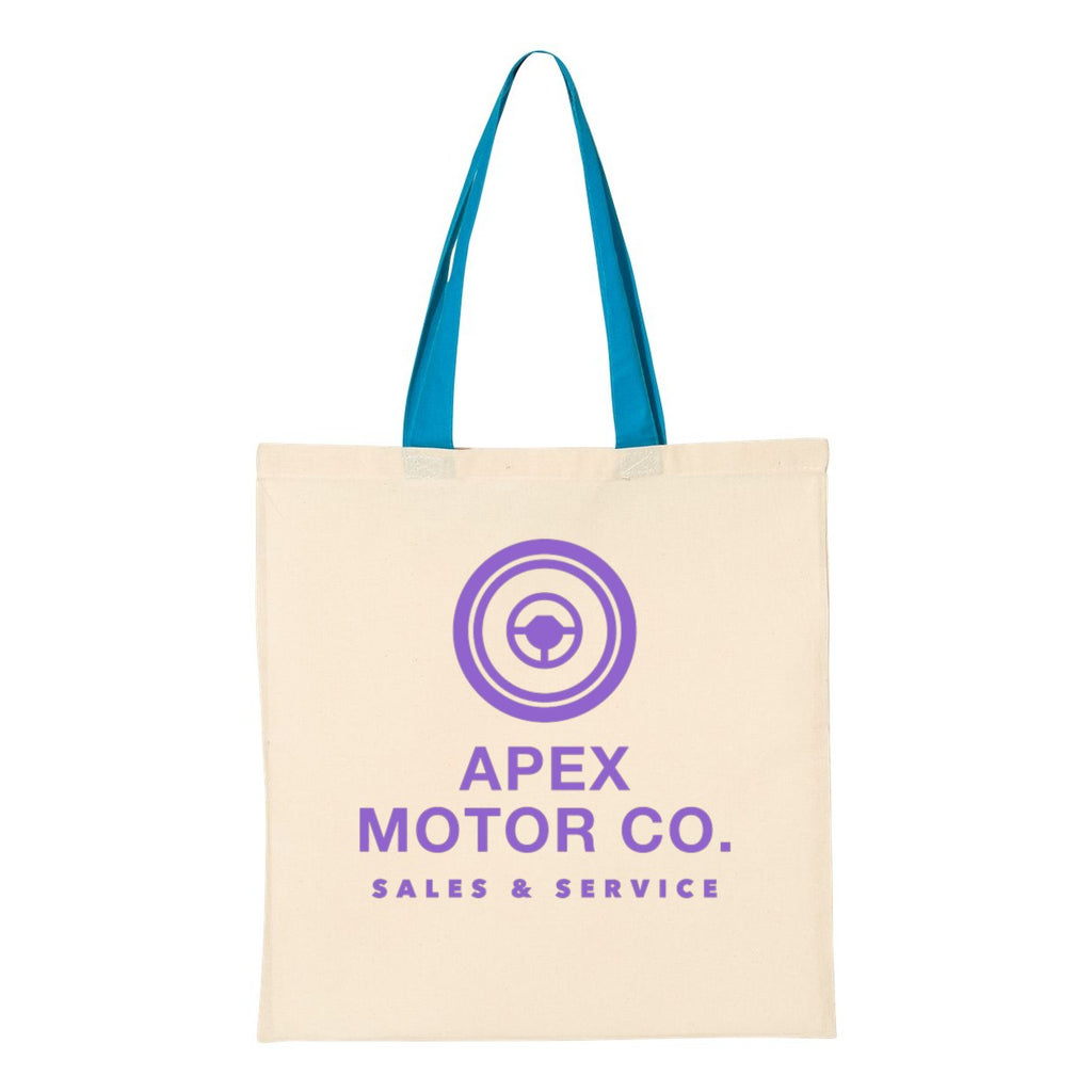 Q-Tees Economical Tote with Contrast-Color Handles - Natural/ Sapphire - Front