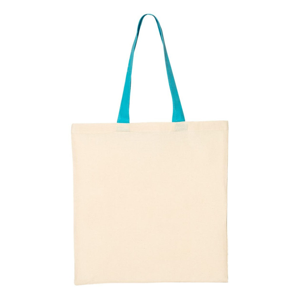 Q-Tees Economical Tote with Contrast-Color Handles - Natural/ Turquoise - Back