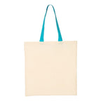 Q-Tees Economical Tote with Contrast-Color Handles - Natural/ Turquoise - Back