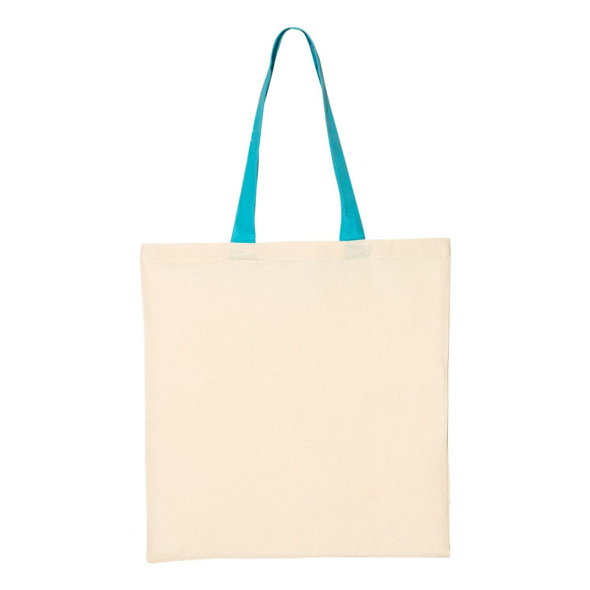 Q-Tees Economical Tote with Contrast-Color Handles - Natural/ Turquoise - Back
