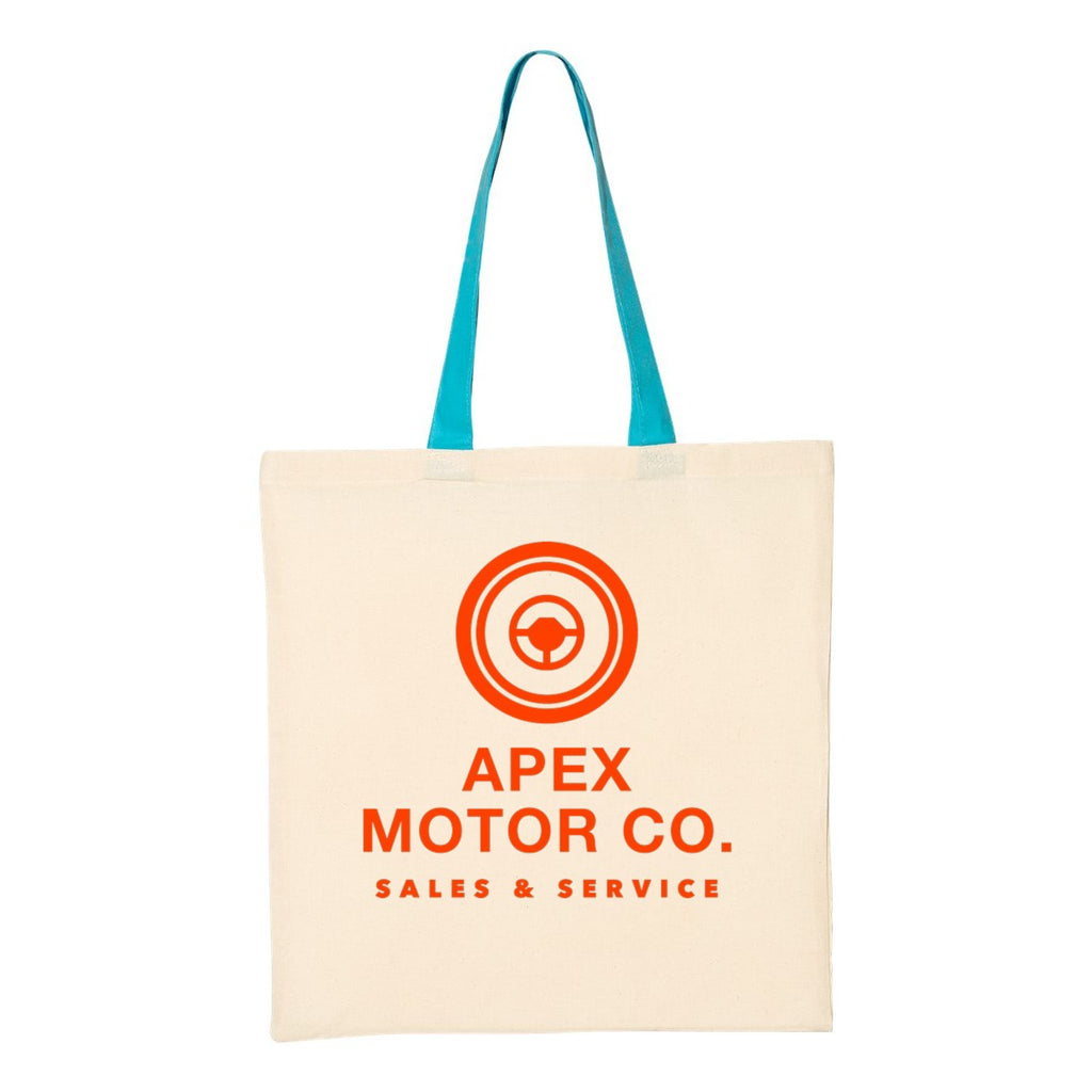 Q-Tees Economical Tote with Contrast-Color Handles - Natural/ Turquoise - Front