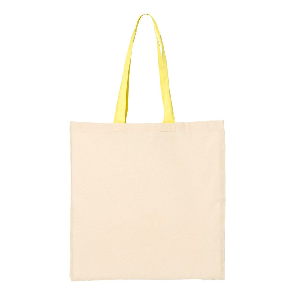 Q-Tees Economical Tote with Contrast-Color Handles - Natural/ Yellow - Back