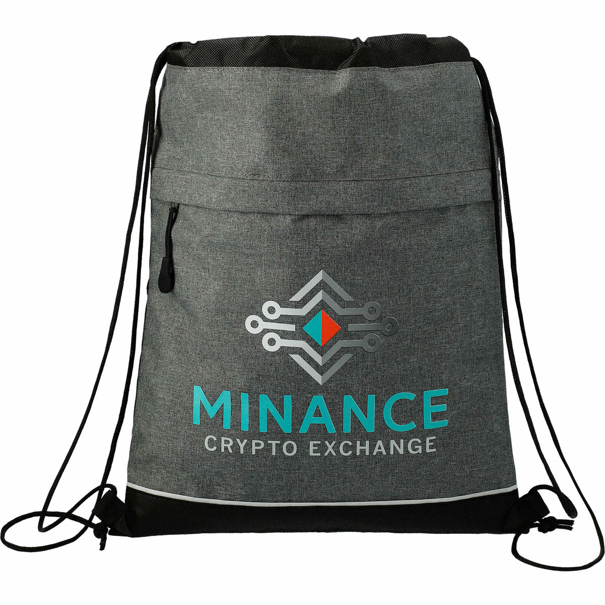 Quarry Drawstring Bag with Zip Front Pocket Embroidery - Graphite - Front
