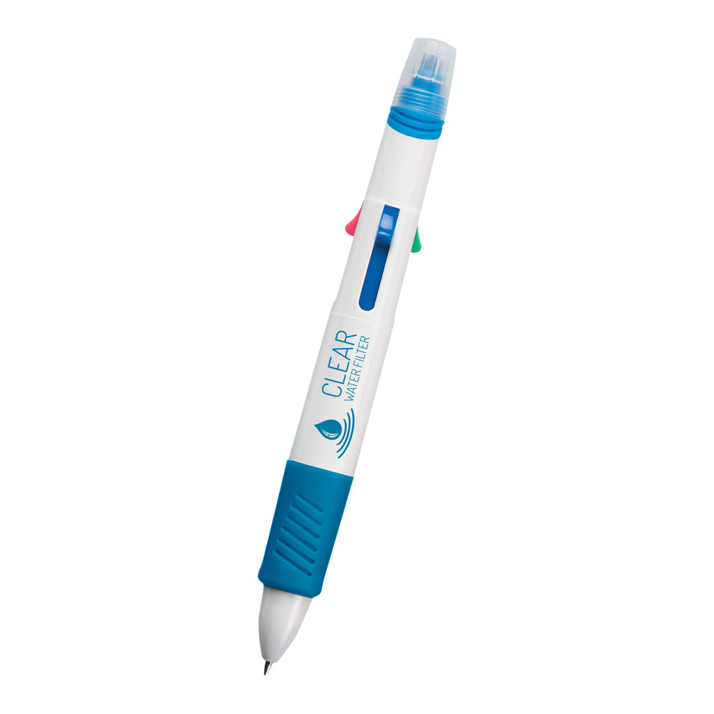 Quatro Pen and Highlighter - White with Blue - Silk Screen