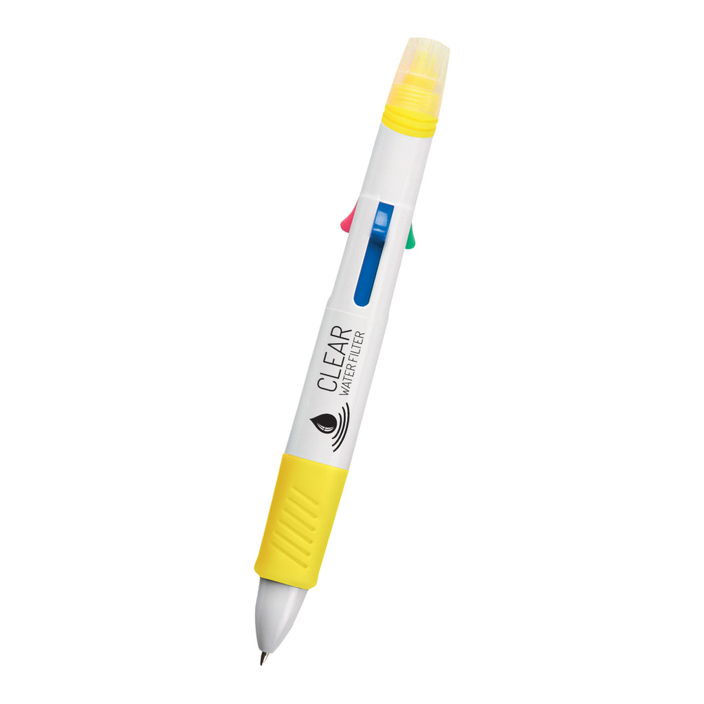 Quatro Pen and Highlighter - White With Yellow - Silk Screen