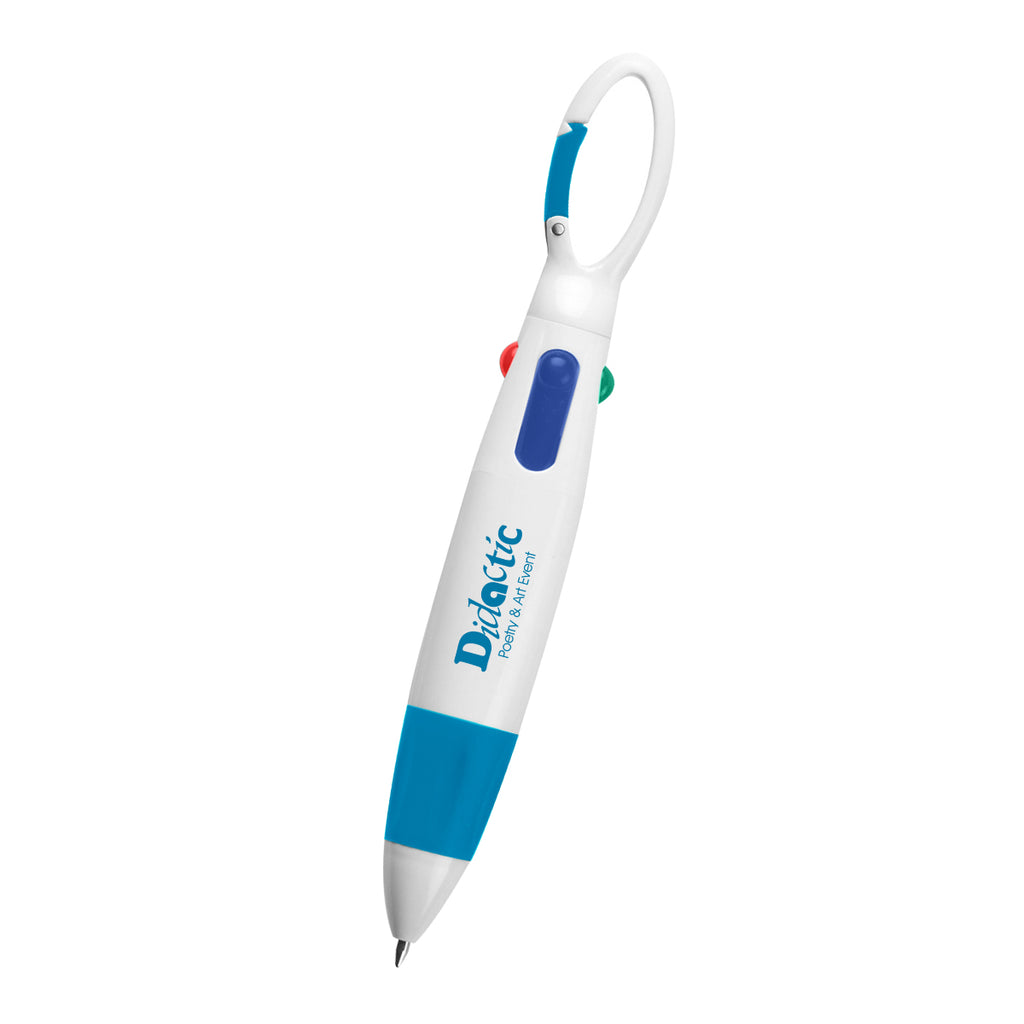Quatro Pen with Carabiner Full Color - Blue - Pad Print