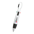 Quatro Pen with Carabiner Full Color - White with Black - Full Color