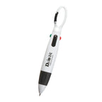 Quatro Pen with Carabiner Full Color - White with Black - Pad Print
