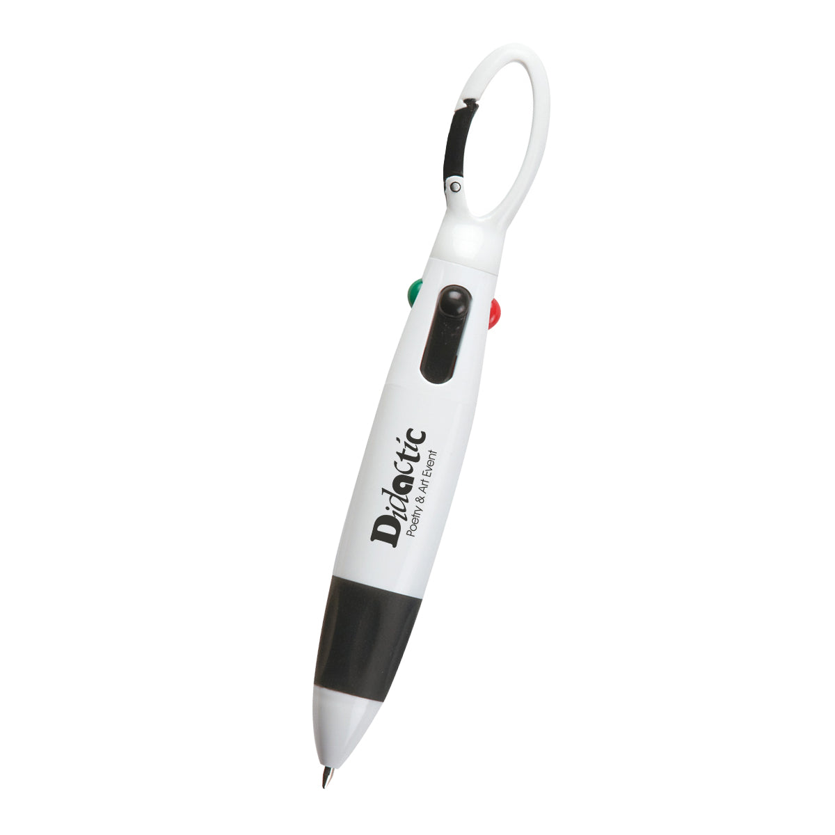 Quatro Pen with Carabiner Full Color - White with Black - Pad Print