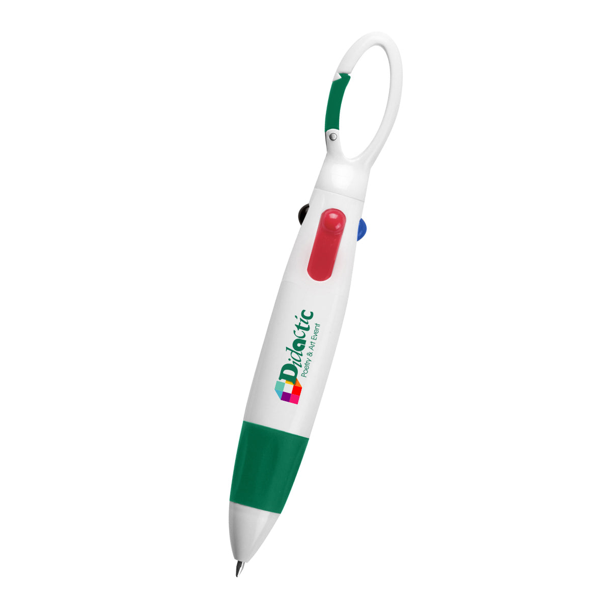 Quatro Pen with Carabiner Full Color - White With Green - Full Color