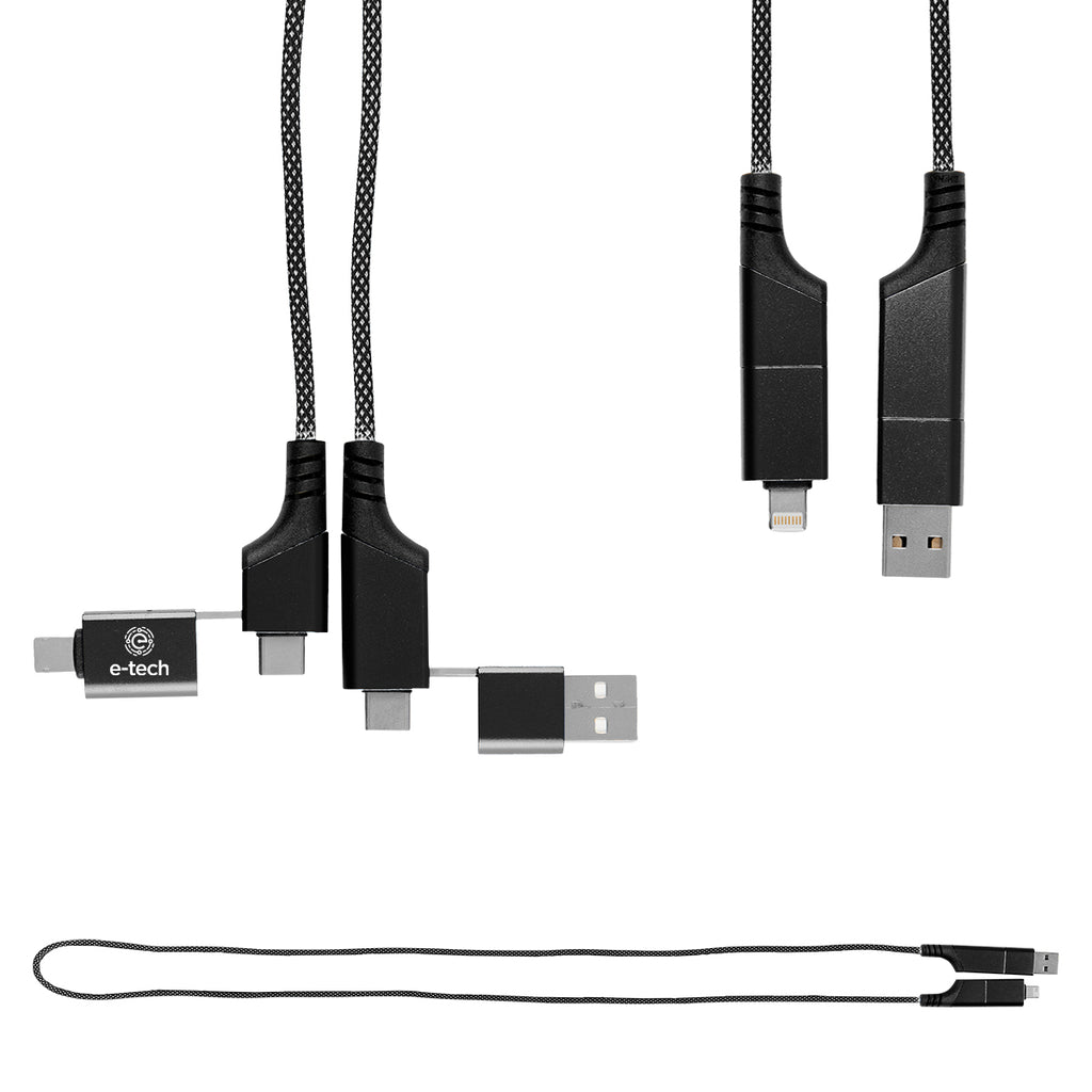 Quick Charge Cable, 60W, 3 Foot - Black - Pad Print