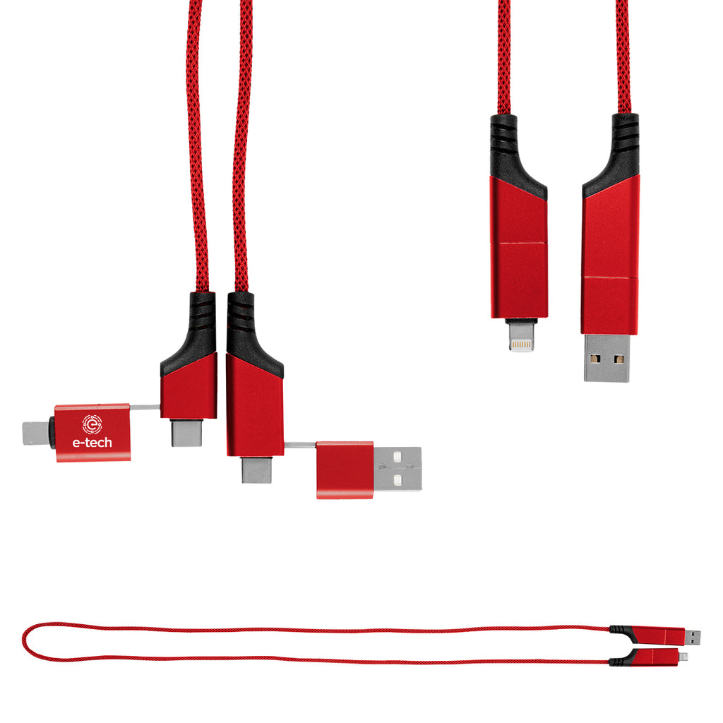 Quick Charge Cable, 60W, 3 Foot - Red - Pad Print