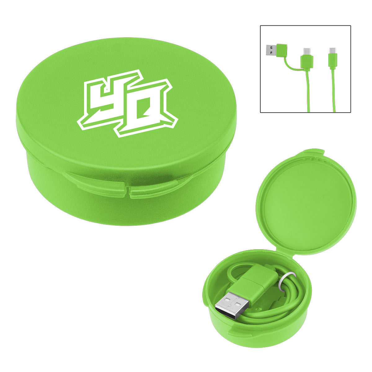 Quick Charge Cable in a Carrying Case, 65W - Lime Green - Silk Screen