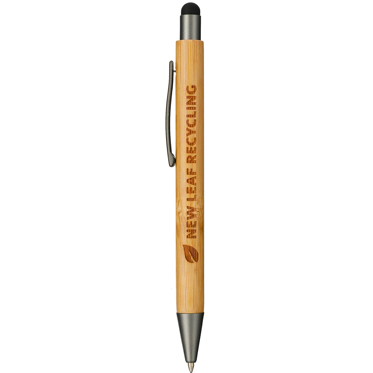Quick-Dry Gel Pen with Stylus in Bamboo Laser Engraving - Natural - Front 2