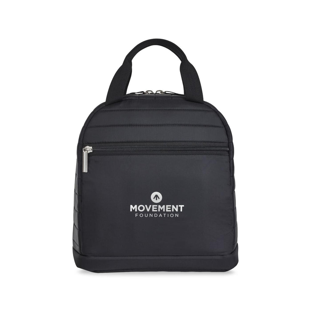 Quilted Nylon Lunch Cooler with Bottle Sleeve - Black - View 1