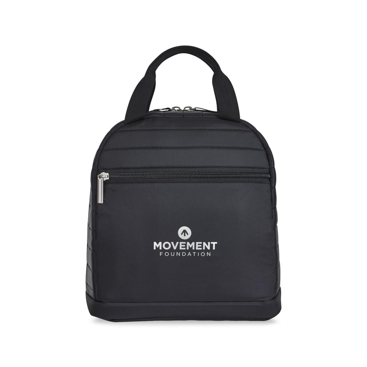 Quilted Nylon Lunch Cooler with Bottle Sleeve Transfer - Black - View 1