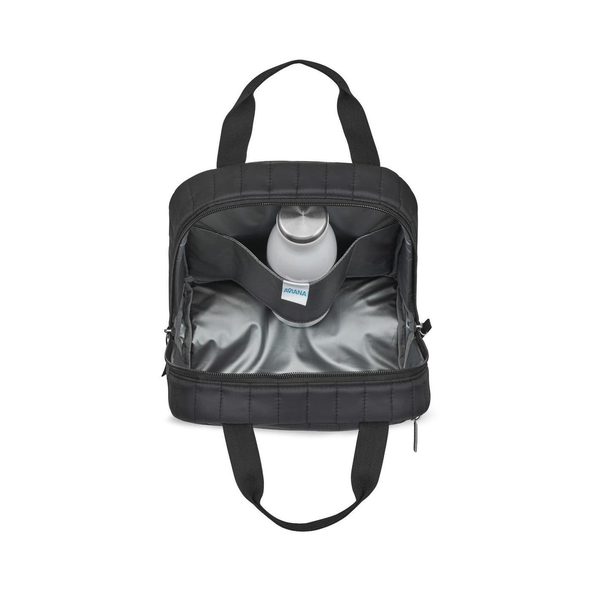 Quilted Nylon Lunch Cooler with Bottle Sleeve Transfer - Black - View 3