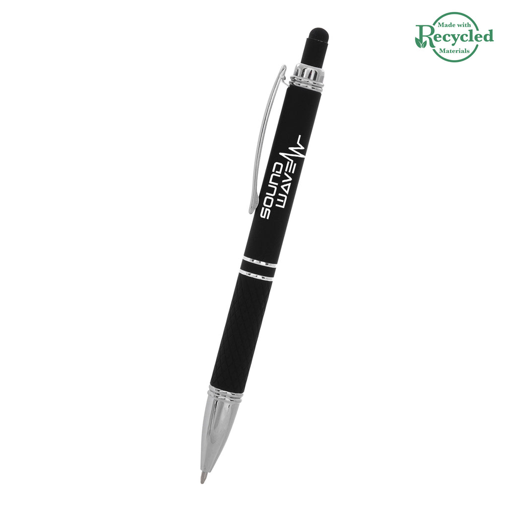 Quilted Pen with Stylus - Black - Silk Screen
