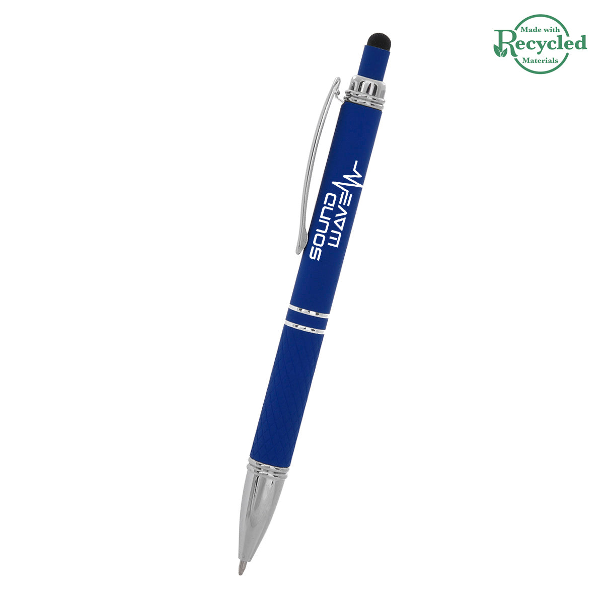Quilted Pen with Stylus - Blue - Silk Screen