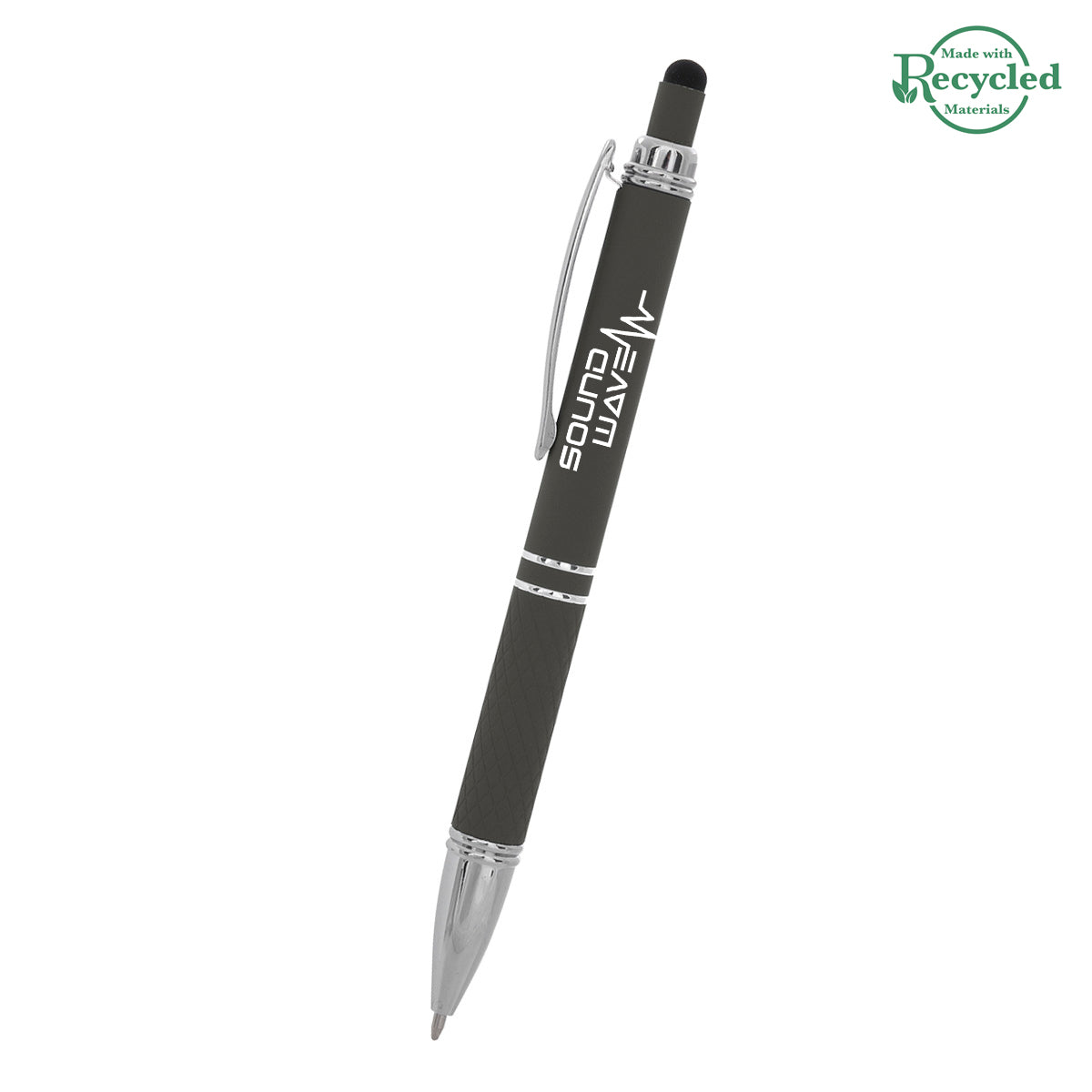 Quilted Pen with Stylus - Gray - Silk Screen