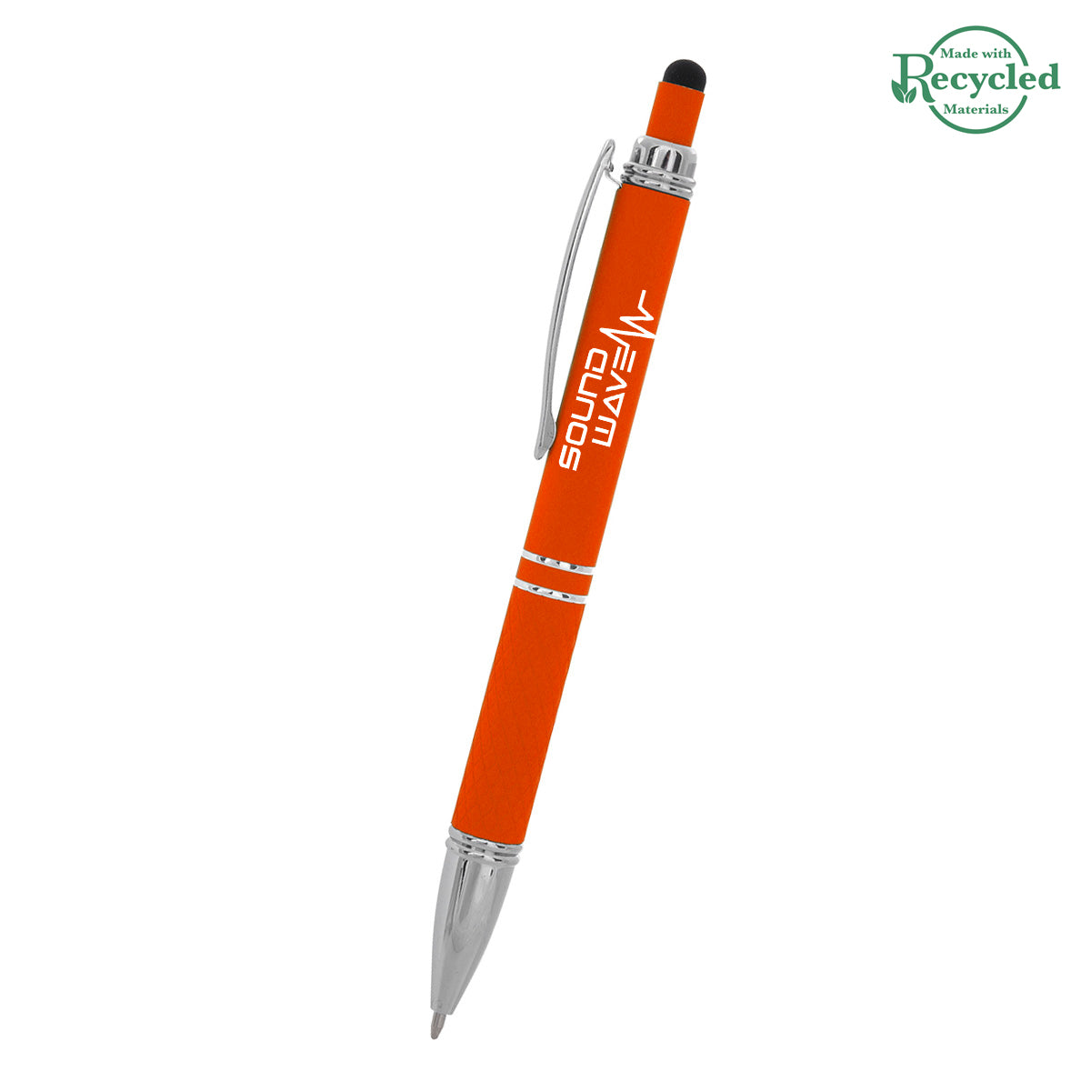 Quilted Pen with Stylus - Orange - Silk Screen
