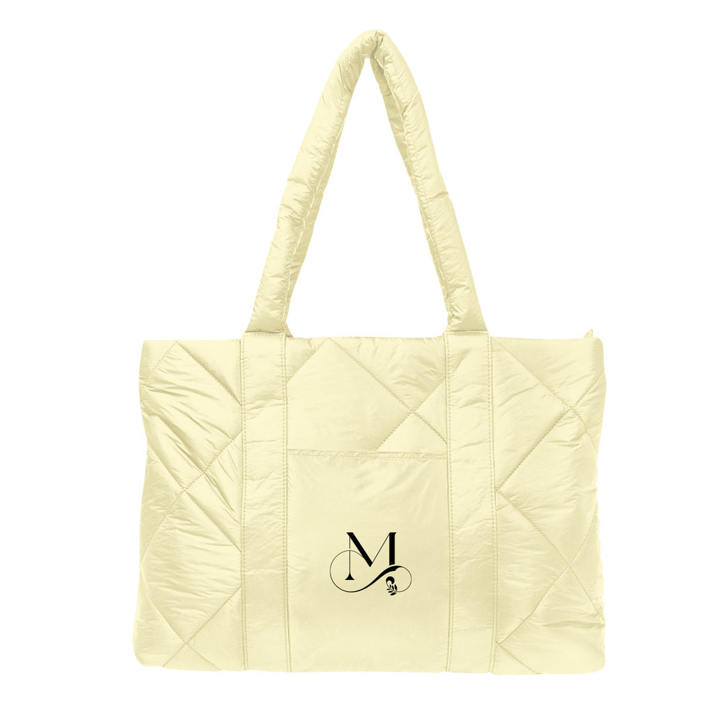 Quilted Puffer Tote Bag, Luxe - Beige - Silk Screen