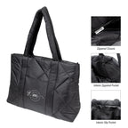 Quilted Puffer Tote Bag, Luxe - Black - Silk Screen