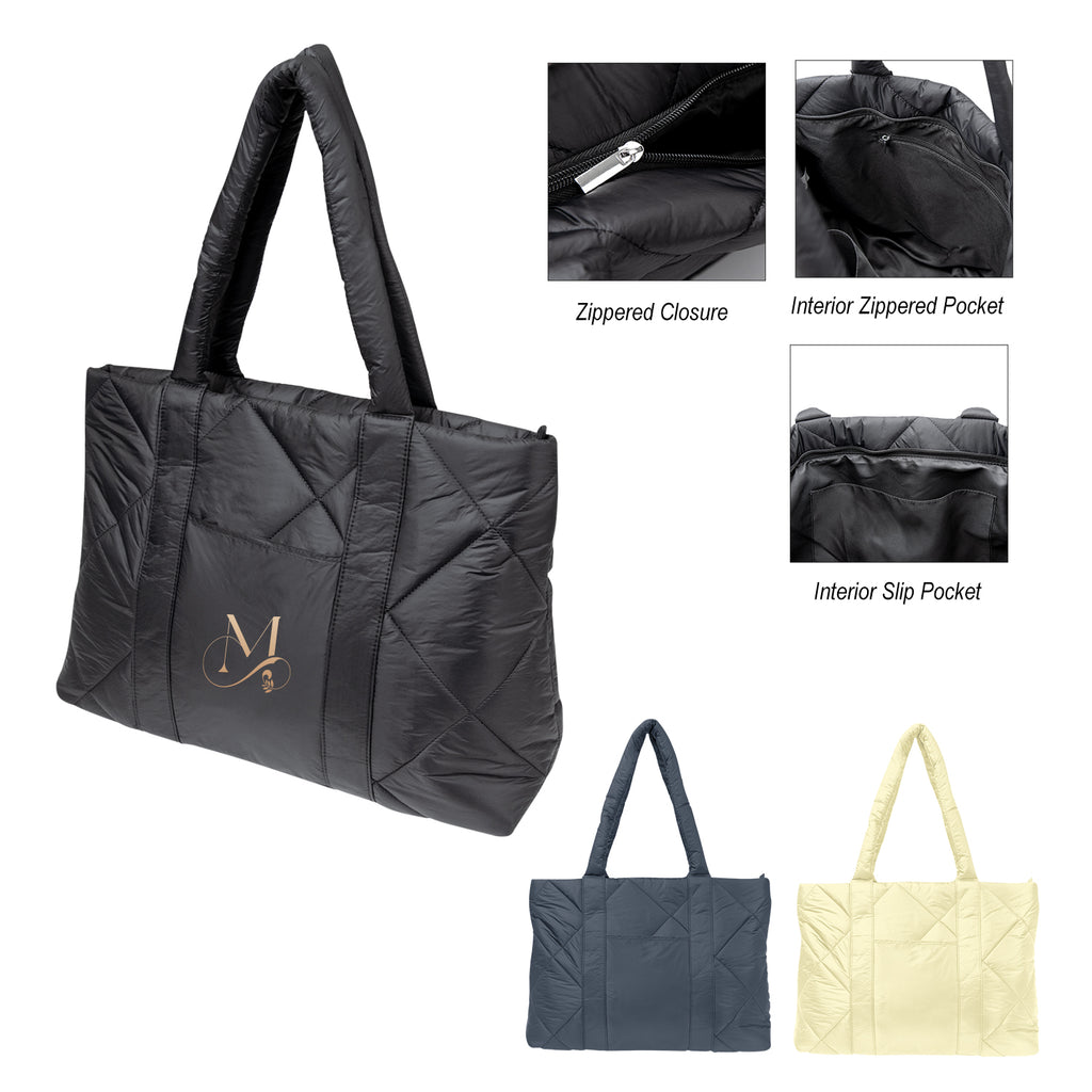 Quilted Puffer Tote Bag, Luxe - Black