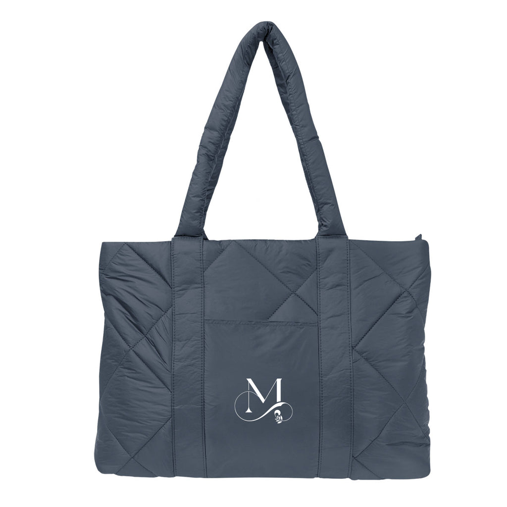 Quilted Puffer Tote Bag, Luxe - Navy - Silk Screen