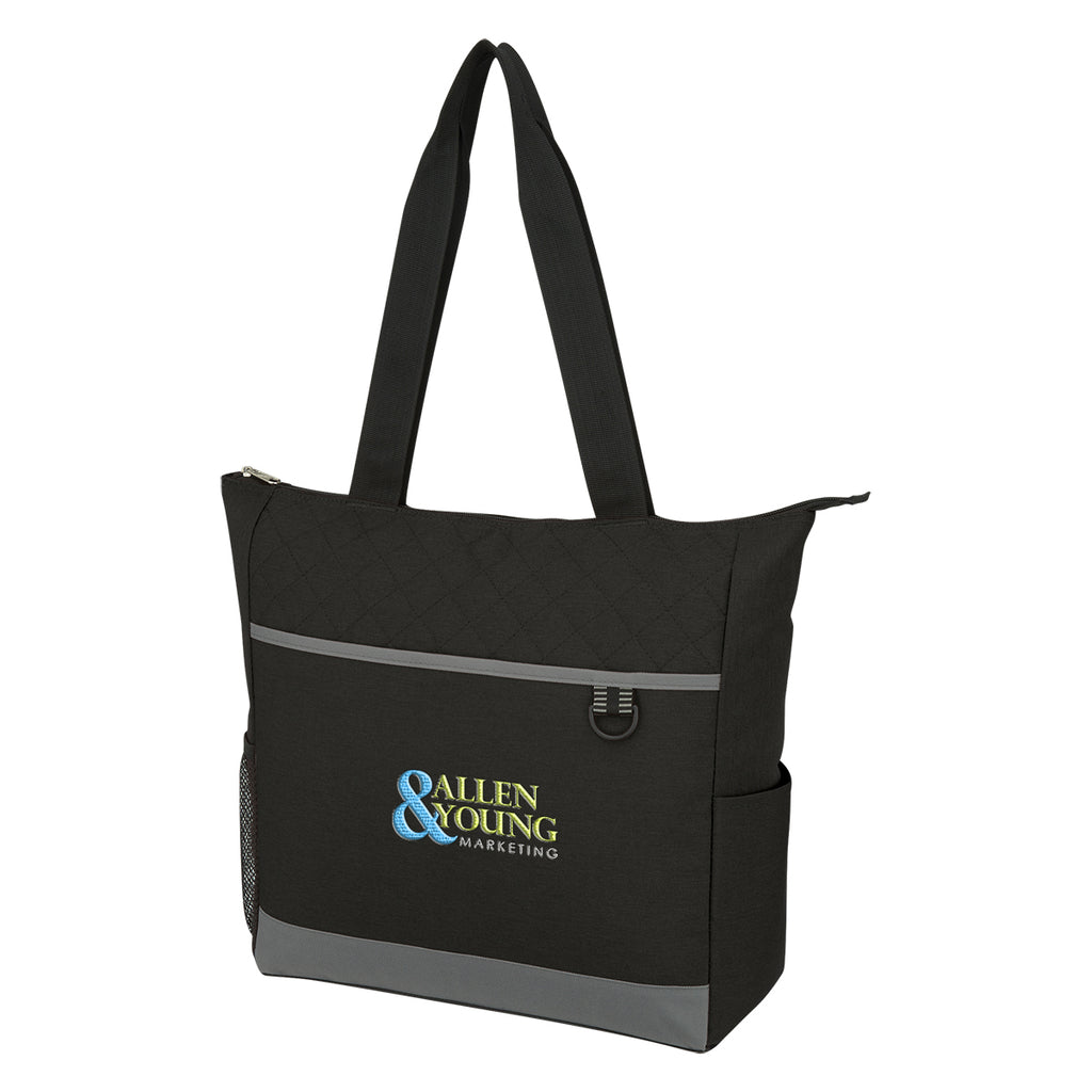 Quilted Tote Bag, Carter - Black - Embroidery