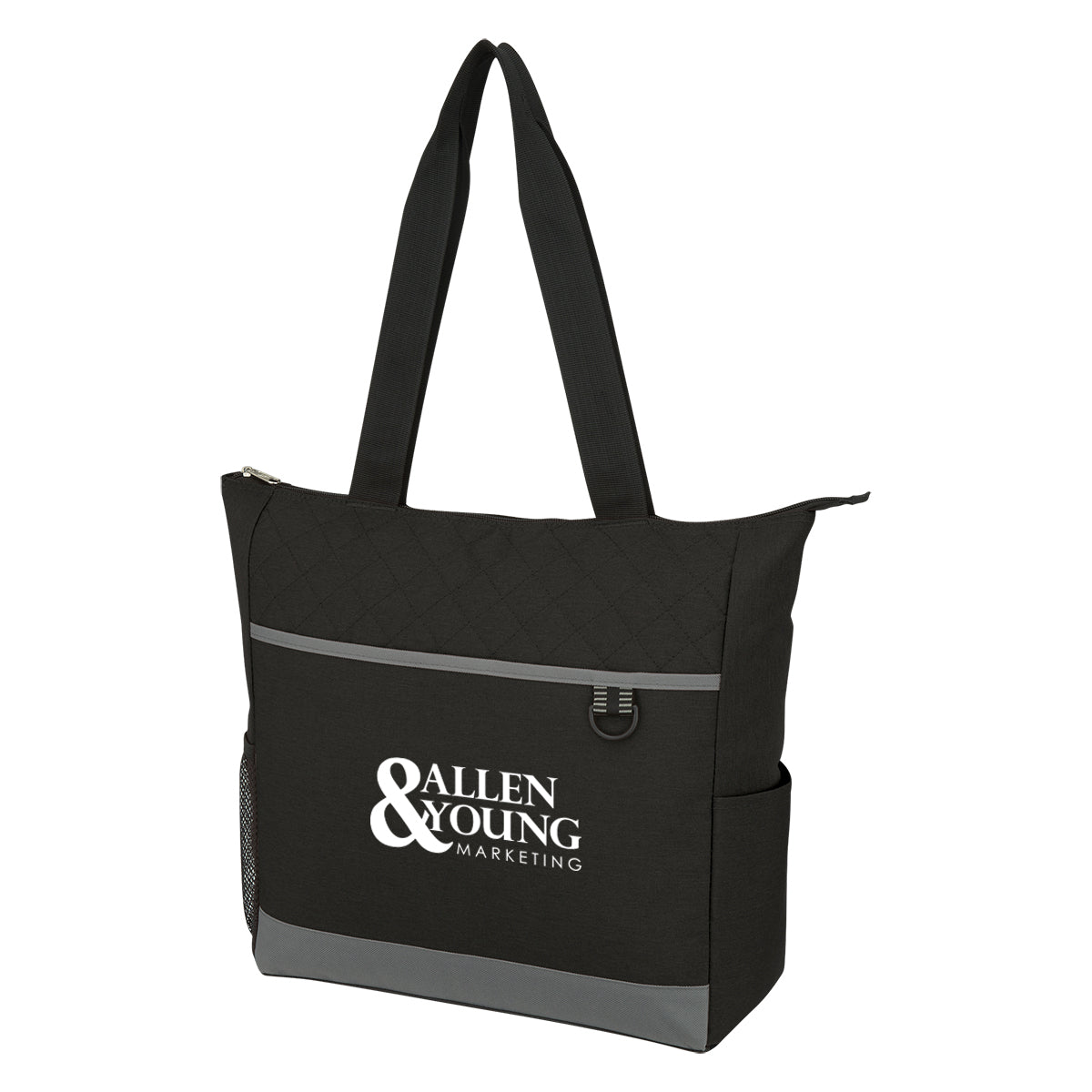 Quilted Tote Bag, Carter - Black - Silk Screen