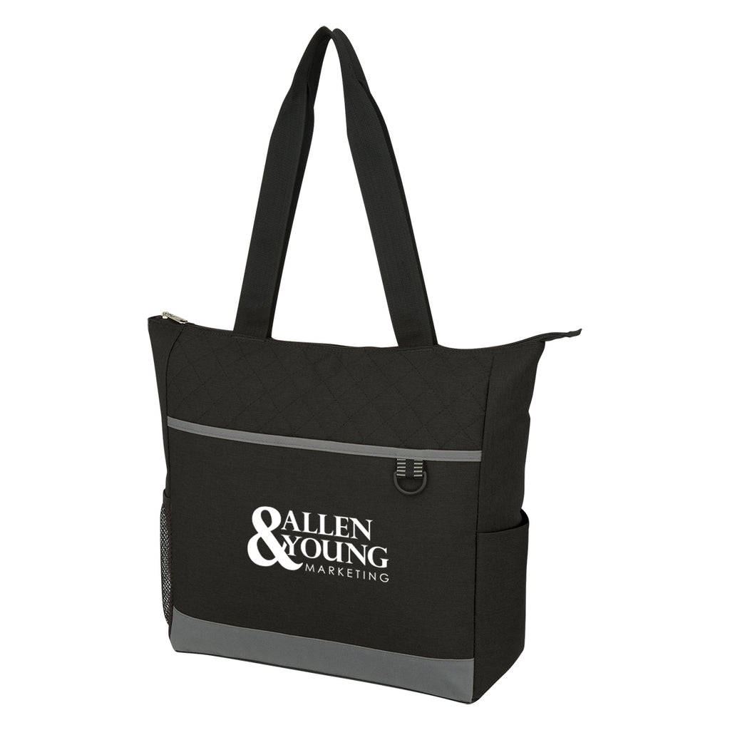 Quilted Tote Bag, Carter Embroidery - Black - Silk Screen