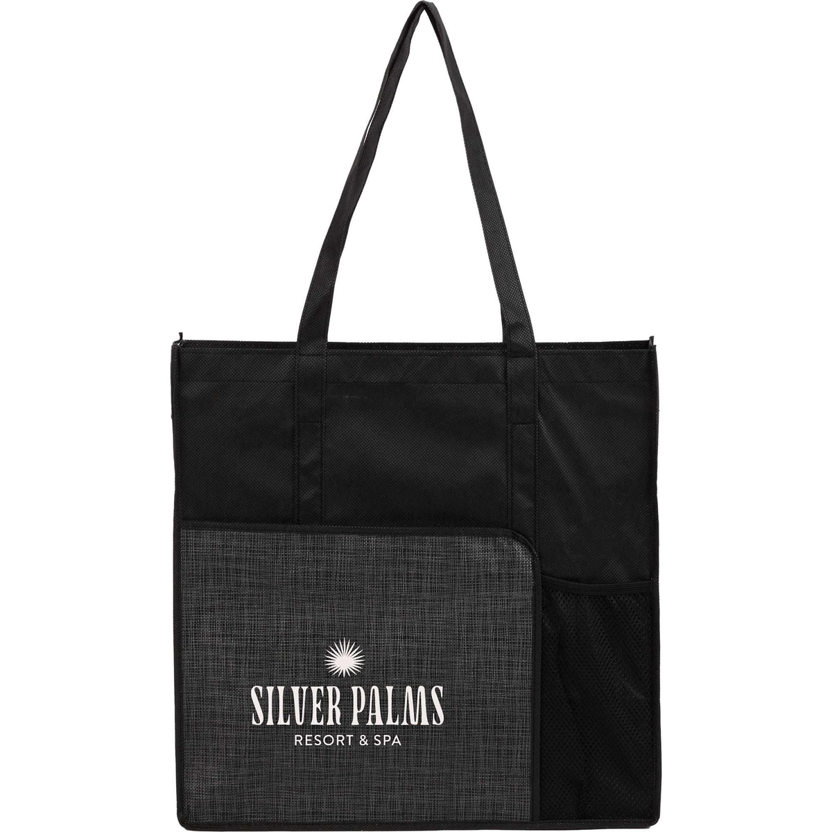 Radius Recycled Tote with Mesh Bottle Pocket - Black - Front