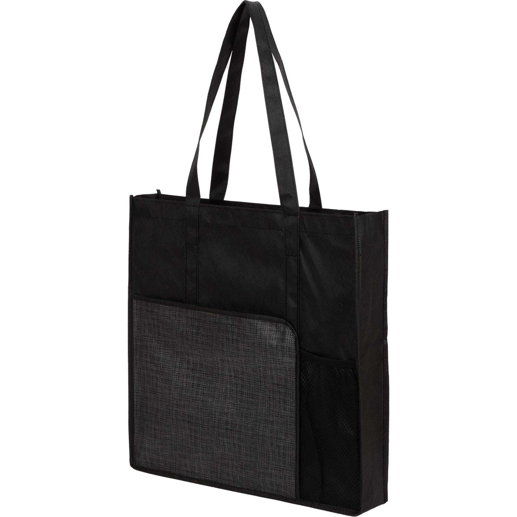 Radius Recycled Tote with Mesh Bottle Pocket - Black - Left Angle