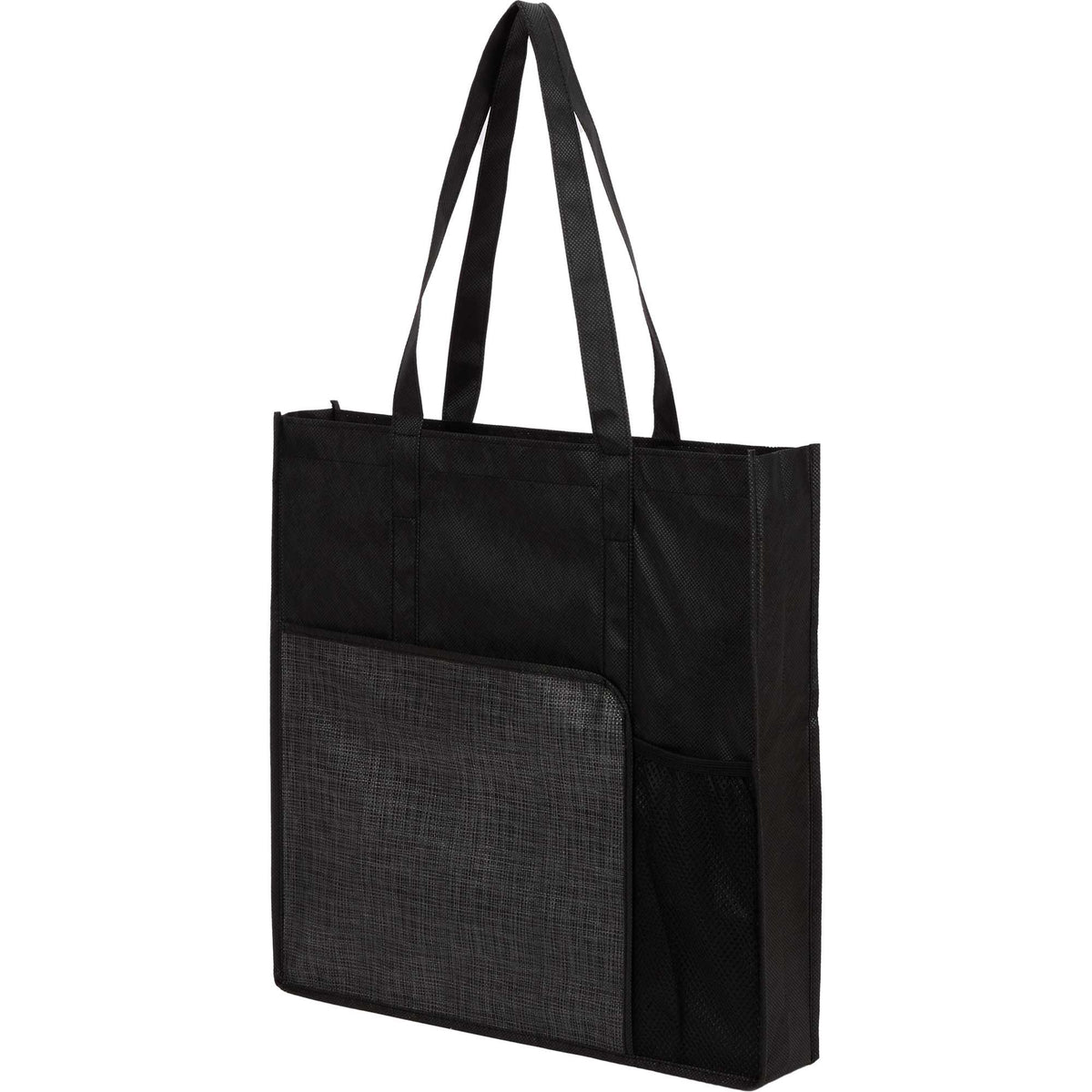 Radius Recycled Tote with Mesh Bottle Pocket - Black - Left Angle