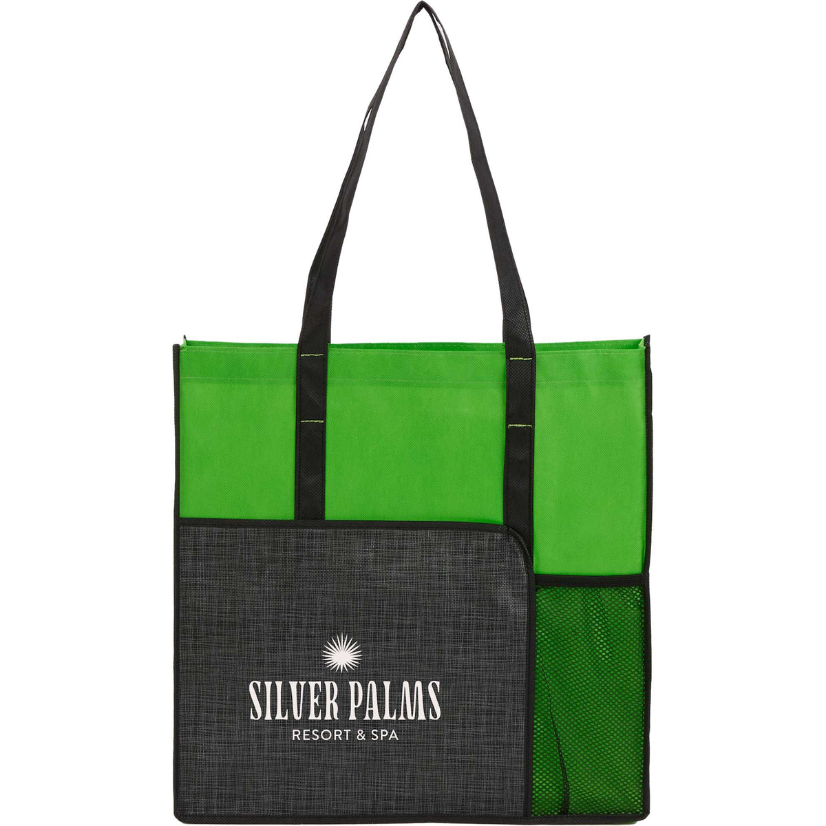 Radius Recycled Tote with Mesh Bottle Pocket Full Color - Lime - Front