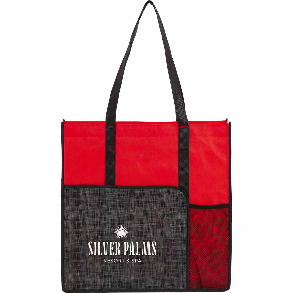 Radius Recycled Tote with Mesh Bottle Pocket Full Color - Red - Front