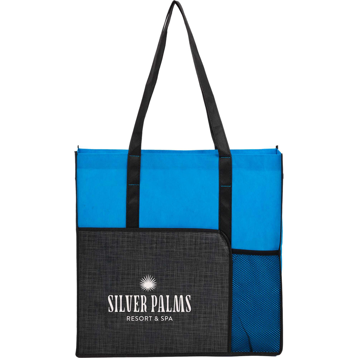Radius Recycled Tote with Mesh Bottle Pocket - Process Blue - Front