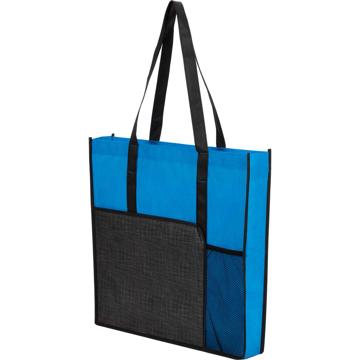 Radius Recycled Tote with Mesh Bottle Pocket - Process Blue - Left Angle