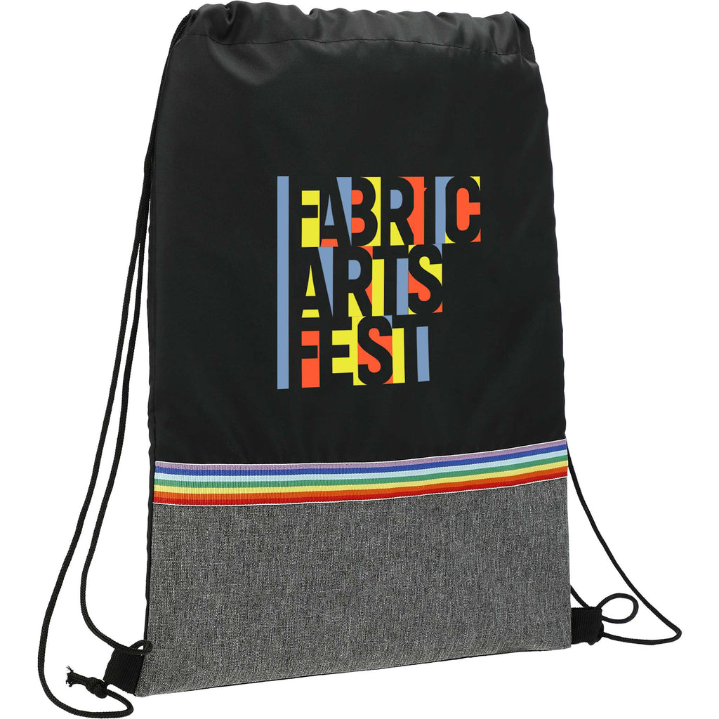 Rainbow Color Block Recycled Drawstring Bag - Black - Angled