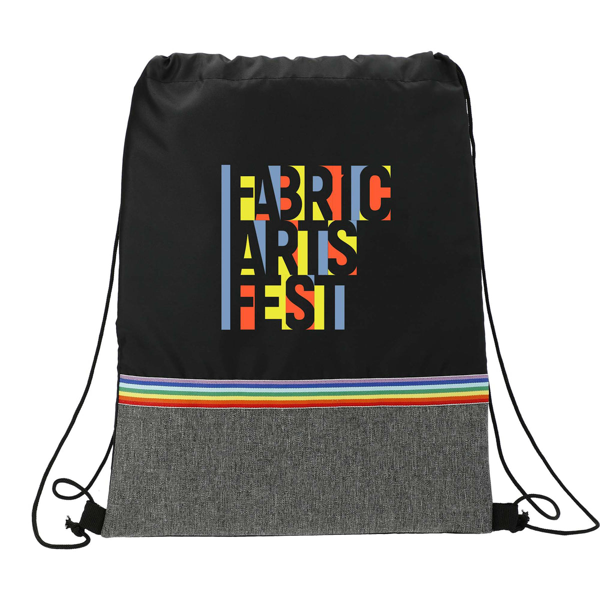 Rainbow Color Block Recycled Drawstring Bag - Black - Front