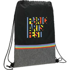 Rainbow Color Block Recycled Drawstring Bag Full Color - Black - Angled