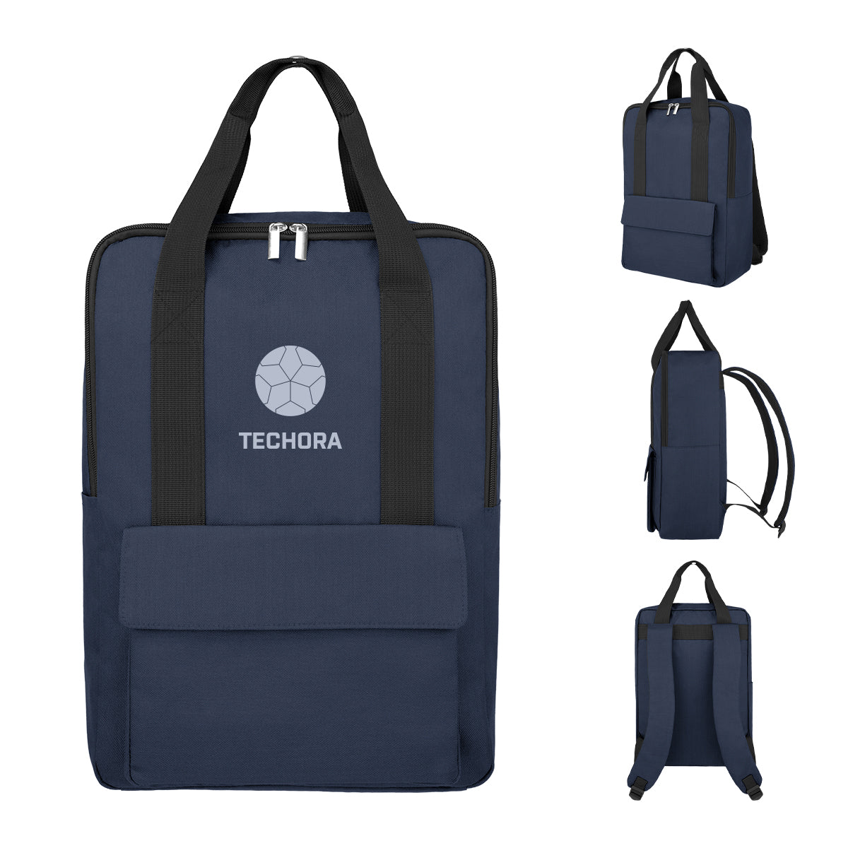 Rainier Laptop Backpack in Recycled PET - Navy - Silk Screen