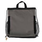 Rainier Recycled Drawstring Bag with Side Pockets Embroidery - Gray - Back